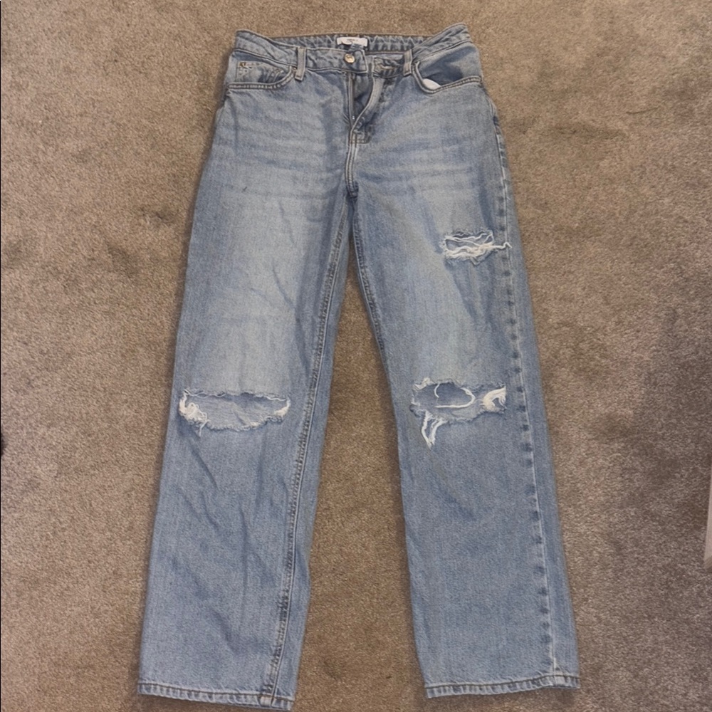 Forever 21 Blue Straight Leg Jeans with Distressed Details